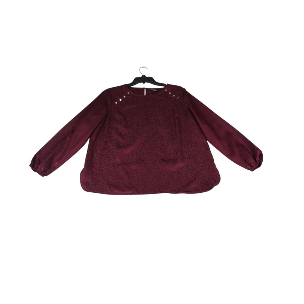 Liz Claiborne Blouse Top Womens M Burgundy Balloon Sleeve Button Shoulder Detail
